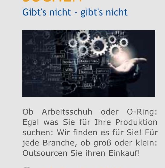 Das Bild zeigt ein Poster mit Zahnrädern und einer Hand, die sie hält, und bewirbt Arbeitskleidung oder O-Ringe. Es behauptet, Lösungen für jedes Produktionsbedürfnis zu finden, unabhängig von der Größe der Branche. Das Poster ist in deutscher Sprache.