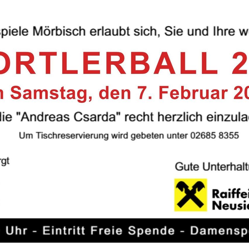 Ein Fußballspiel in Mörbisch lädt Sie und Ihre Freunde am Samstag, den 7. Februar 2020 ein. Für Tischreservierung rufen Sie 02685 8355 an. Gute Unterhaltung.