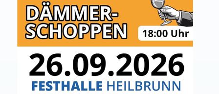 Plakat für Jugend Heibrunn Veranstaltung am 26.09.2026. Es bietet zwei Veranstaltungen: Stockschießen um 10:00 Uhr und Dämmerschoppen um 18:00 Uhr. Kontaktinformationen und Startzeiten sind angegeben.