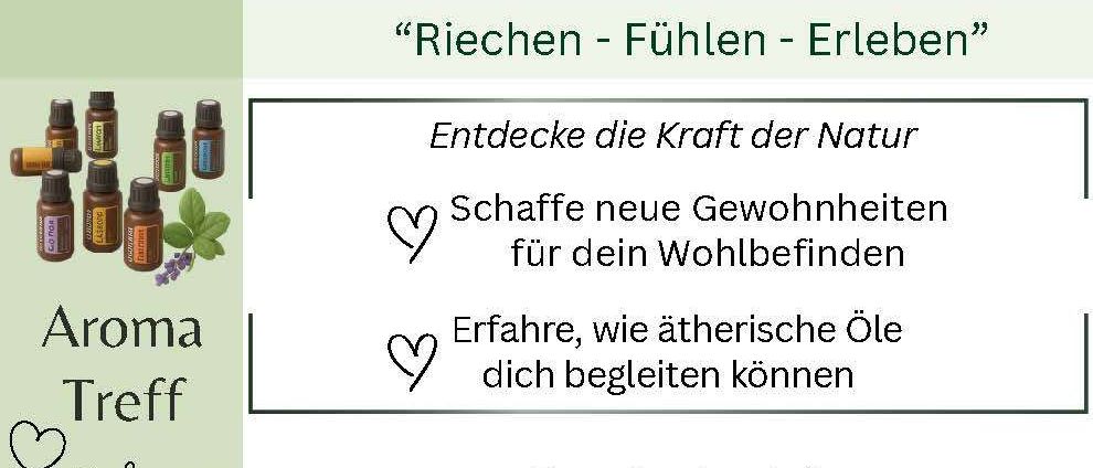 Ein Event für Aromatherapie und Darmgesundheit. Erfahre über ätherische Öle und Mikrobiom-Unterstützung. Termine: 9. Juli und 18. Juli um 10 Uhr. Ort: Anton-Hagl-Gasse 3003 Gablitz. Kontakt: Gabi Altmann, gabriele1Altmann@gmail.com.