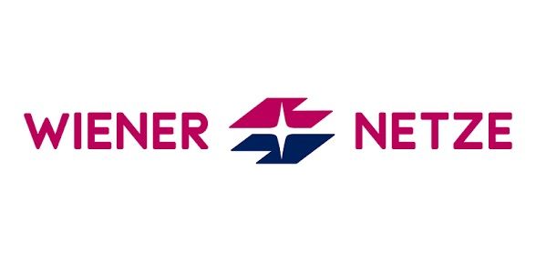 Das Logo von Wiener Netze zeigt die Worte 'Wiener' in Rot und 'Netze' in Rosa, mit einem blauen Stern dazwischen.