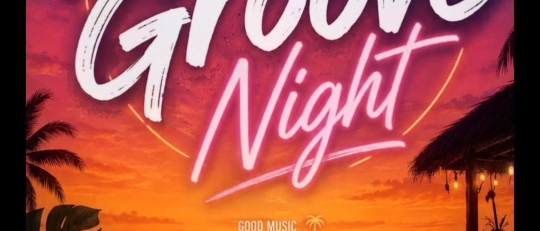 A poster for the Summer Groove Night event on June 12, 2026, featuring a beach sunset, palm trees, and music notes.