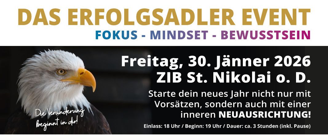 Plakat für eine Veranstaltung von Christian Cresnik bei ZIb St. Nikolai. Es zeigt einen Mann, der vor einer Menge spricht, einen Adler und Details zur Veranstaltung.