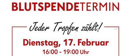 Ein Plakat für eine Blutspende-Veranstaltung. Es steht 'Jeder Tropfen zählt!' mit einer lächelnden Frau, die auf den Text auf ihrem Shirt zeigt. Die Veranstaltung ist am Dienstag, 17. Februar, von 16:00 bis 19:00 Uhr in Sankt Veit in der Südsteiermark. Ein QR-Code ist für weitere Informationen vorhanden.
