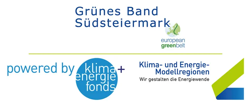 Bild mit Green Belt Branding, Klima+Energie Fonds Logo und Europäischem Grünem Gürtel mit Slogan über die Gestaltung der Energiewende.