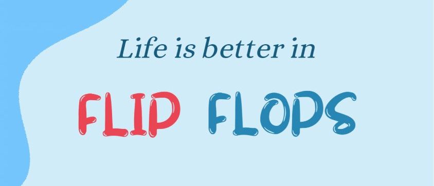 Illustration eines Paars roter Flip-Flops mit weißen Blumen auf blauem Hintergrund, mit dem Datum 21. Juni in der Mitte.