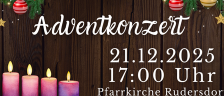 Eine Anzeige für Adventkonzerte am 21. Dezember 2022 um 17:00 Uhr in der Pfarrkirche. Zwei Kerzen sind abgebildet.