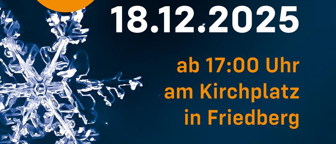 Werbeplakat für das Winter Konzert 2025 von CHORios am 18.12.2025 um 17:00 am Kirchplatz in Friedberg. Musik von CHORios, Ensemble Kinder, Solisten und Ensemblegruppen. Kulinarische Highlights beinhalten Weihnachtsschmankerl.