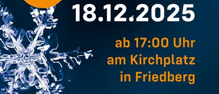 Werbeplakat für das Winter Konzert 2025 von CHORios am 18.12.2025 um 17:00 am Kirchplatz in Friedberg. Musik von CHORios, Ensemble Kinder, Solisten und Ensemblegruppen. Kulinarische Highlights beinhalten Weihnachtsschmankerl.