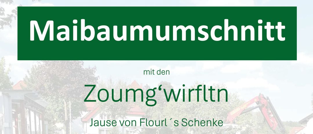 Plakat für Baumfällaktion am 30. Mai 2026, Beginn um 16:00 Uhr am Dorfplatz Dechantskirchen. Es erwähnt Flourls Geschenk, KK SchieBstand und Weinkost. Veranstaltet von Steirische Volkspartei.
