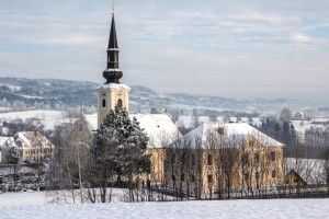 Bild enthält, Building, Spire, Tower, Bell Tower, Outdoors, Nature, Cathedral, Church, Winter, Snow