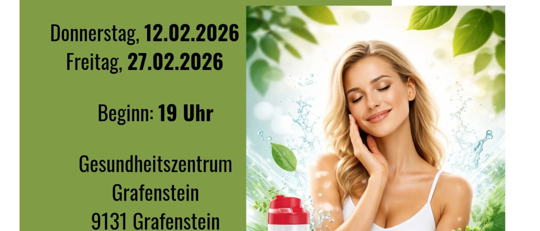 Ein Abend für alle, die sich gesünder, vitaler und strahlender fühlen wollen. Termine: Donnerstag, 12.02.2026, Freitag, 27.02.2026. Beginn: 19 Uhr. Ort: Gesundheitszentrum Grafenstein, 9131 Grafenstein. Kostenlose Verkostung.