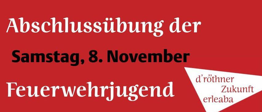 Ein Plakat für die Veranstaltung der Jugendfeuerwehr Rothis am Samstag, 8. November um 14:30 Uhr, mit einem Feuerwehrmann in Uniform.