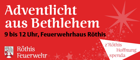 Ein roter Plakat mit weißem Text, der 'ntlicht ethlehem' und 'Feuerwehrhaus Roth' sowie ein Logo am unteren Rand zeigt.