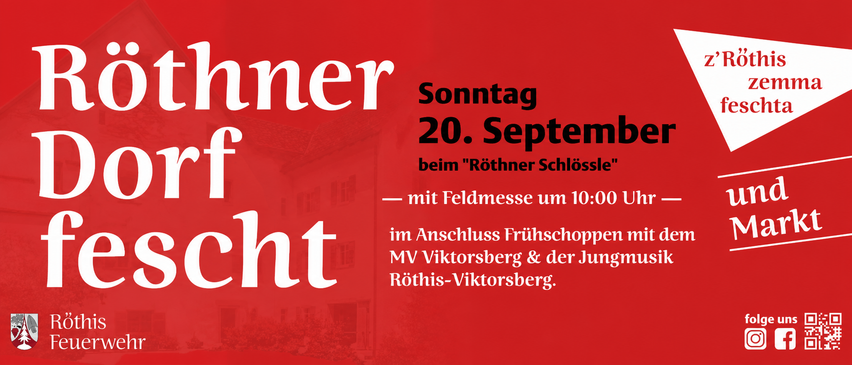 Ein Plakat mit rotem Hintergrund zeigt den Text 'Sonntag 20. September' und 'beim Rothner Schlossle' mit einer Feldmessezeit von 10:00.