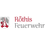 Das Logo für Rothis Feuerwehr zeigt einen roten Schild mit einem weißen Baum und Trauben auf schwarzem Hintergrund. Der Text 'Rothis Feuerwehr' ist in fetter roter Schrift geschrieben.
