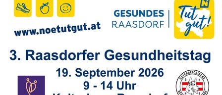 Plakat für den 3. Raasdorfer Gesundheitstag am 19. September 2026 mit verschiedenen gesundheitsbezogenen Aktivitäten und Stationen.