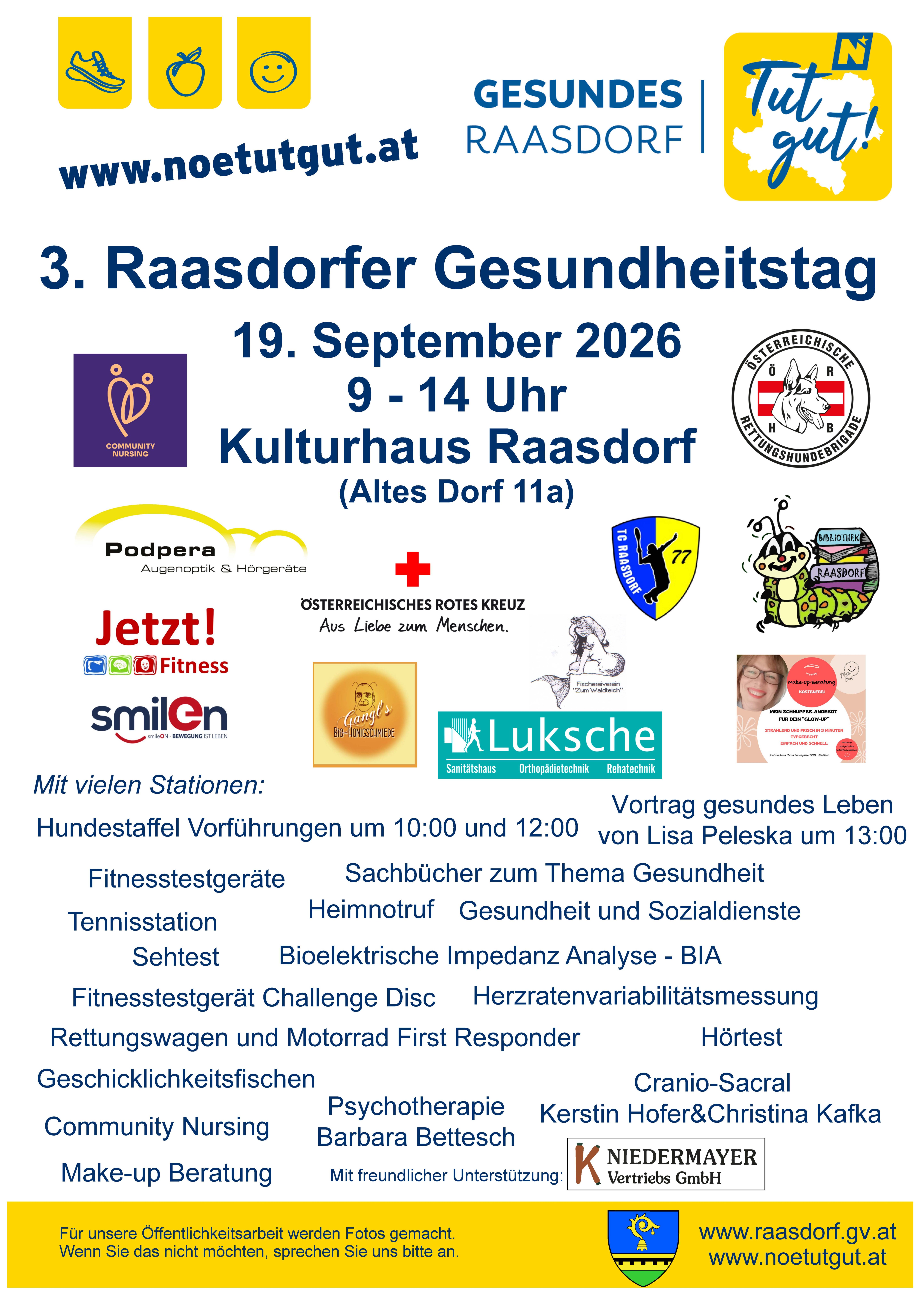 Gesundheitstag Raasdorf 19. September 2026 im Kulturhaus mit vielen Stationen und Vortrag von Lisa Peleska
