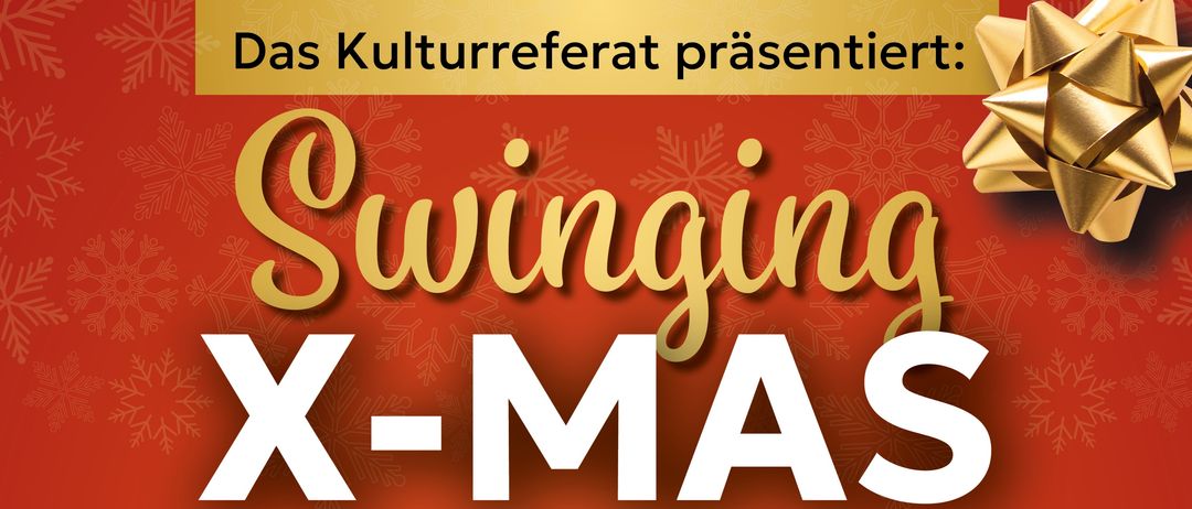 Plakat für Swinging X-Mas mit Fiona Fergusson und Klemens Marktl Quartett. Datum: 19.12.2025, Beginn: 19:00 Uhr, Ort: Friesach. Eintritt: Freiwillige Spende.