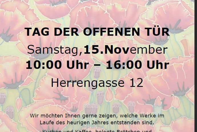 Kunst-dot-komm öffnet wieder seine Türen. Tag der offenen Tür am Samstag, 15. November, 10:00 Uhr - 16:00 Uhr. Herrengasse 12. Neue Werke, Kaffee, Kuchen, belegte Brötchen und unsere neuen Kalender warten auf Sie. Wir freuen uns auf Ihr Interesse!