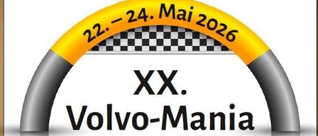 Plakat für die Veranstaltung vom 22. bis 24. Mai 2026 mit Volvo-Mania in Friesach, Österreich. Es zeigt Oldtimer von Volvo, einen Veranstaltungsmarktplatz und gesellige Runden. Die Veranstaltung wird von Uwe Illing und Ringo Scherb organisiert.