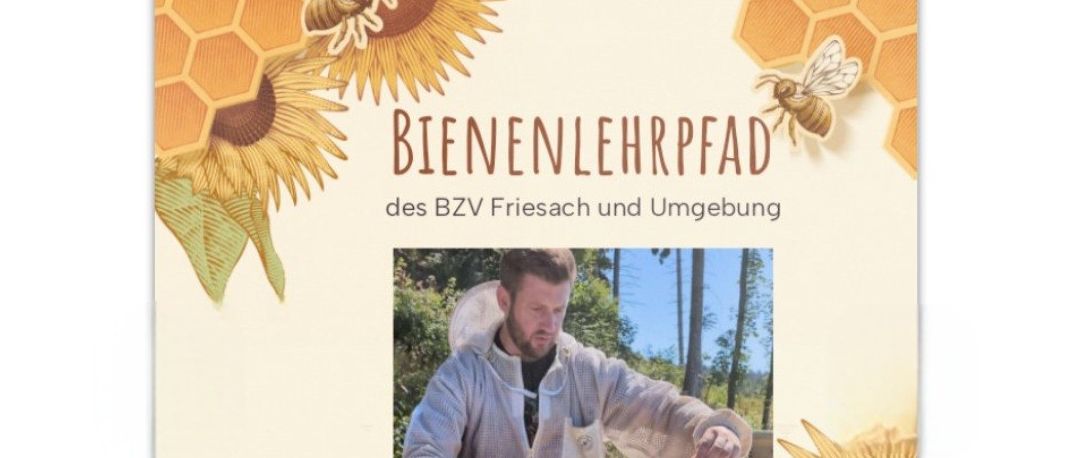 Ein Bild eines Imkers mit einem Sonnenblumen-Hintergrund. Es enthält Text über eine Imker-Pad und lädt zum Lernen über Bienen ein.