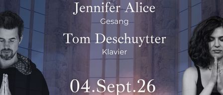Ein Plakat für ein Konzert mit Jennifer Alice als Sängerin und Tom Deschuytter am Klavier, am 4. September 2026 von 18:00 bis 19:00 Uhr in Virgilienberg.