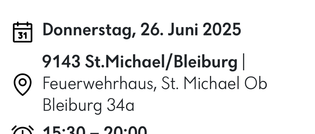 Blutspende in St. Michael/Bleiburg am Donnerstag, 26. Juni 2025. Im Feuerwehrhaus, St. Michael Ob Bleiburg 34a, von 15:30 bis 20:00. Größere Karte anzeigen.