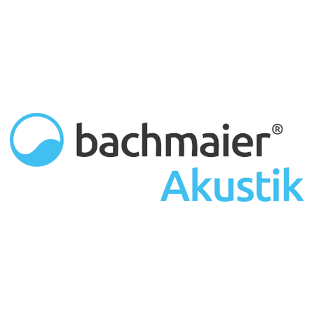 Das Logo für Bachmaier Akustik mit einem Wellensymbol und dem Wort Akustik in Blau.