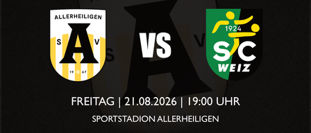 Spiel zwischen Allerheiligen und SC Weiz am 21. August 2026 um 19:00 im Allerheiligen-Stadion. Endstand 19 zu 67.