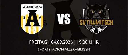 Plakat für die fünfte Runde der Regionalliga Süd. Es zeigt die Logos der Teams SV Tillmitsch und Allerheiligen, Datum, Uhrzeit und Ort des Spiels.
