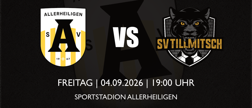 Plakat für die fünfte Runde der Regionalliga Süd. Es zeigt die Logos der Teams SV Tillmitsch und Allerheiligen, Datum, Uhrzeit und Ort des Spiels.