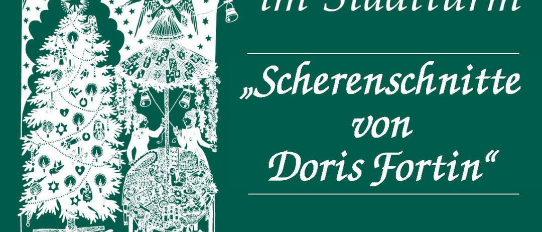 Eine Werbung für den Christkindlmarkt im Stadtturm, mit einer Weihnachtsbaumdekoration und anderen festlichen Dekorationen. Es bietet hausgemachte Weihnachtskekse, Weihnachtsbaumschmuck und Weihnachtsgeschenke an. Die Eröffnung ist am Montag, 24. November 2025, um 17:00 Uhr.