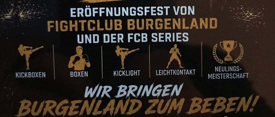 Plakat für die Eröffnungsveranstaltung der FCB-Serie am 27.06.2026 um 11:30 Uhr. Es zeigt die Kategorien Kickboxen, Boxen und Leichtkontakt.