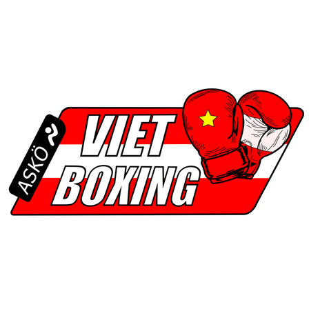 Das rote Logo von Viet Boxing zeigt einen roten Boxhandschuh mit einem gelben Stern darauf.