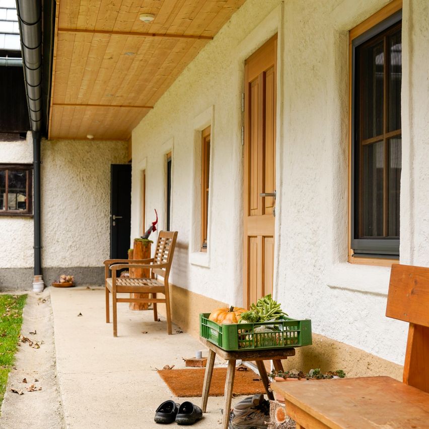 Bild enthält, Plywood, Wood, Floor, Flooring, Building, Housing, Porch, Hardwood, Interior Design, Path