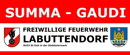 Plakat für UMMA-GAUD mit dem Wappen von Labuttensdorf, gelegen in 8423 St.Veit in Südsteiermark. Die Veranstaltung ist für den 16. August 2025 geplant. Regionale Schmankerl und Fisch sind bei jedem Wetter erhältlich.