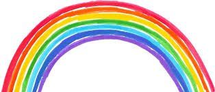 Ein leuchtender Regenbogen mit allen Farben auf weißem Hintergrund.