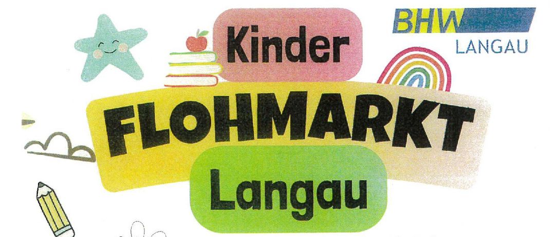 Plakat für die Veranstaltung Flohmarkt Langau, mit einer Biene, einem Bleistift und bunten Handabdrücken. Die Veranstaltung bietet Kleidung, Schuhe, Spielzeug, Fahrzeuge, Bücher und Reisezubehör. Sie findet am Sonntag, 5. Oktober 2025, von 09:00 bis 13:00 Uhr in der Freizeithalle Langau statt. Es gibt 25 Stände verfügbar.