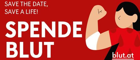 Ein Plakat für eine Blutspendeveranstaltung am Freitag, 9. Oktober 2026, in der Langau Freizeithalle. Spendezeiten sind 14:00-15:30 und 16:30-19:00. Ein QR-Code ist für die Terminbuchung verfügbar.