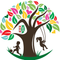 Illustration eines Baumes mit bunten Blättern und Herzen, zwei spielende Kinder, eines läuft und eines schaukelt, mit dem Text 'Gemeinsam spielen, gemeinsam entfalt, gemeinsam reifen' und 'Kindergarten Ersdof'.