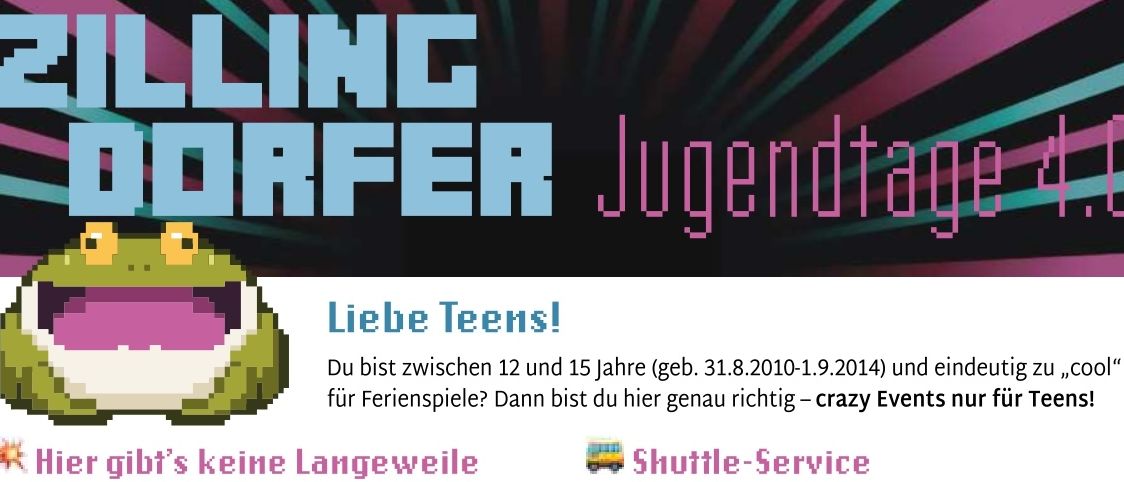 Veranstaltungsplan für Teenager mit Terminen, Aktivitäten und Treffpunkten. Von Lasertag bis Cheerleading-Workshops. Kostenloser Shuttle-Service zu den Veranstaltungsorten.