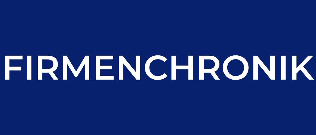 Ein blauer Hintergrund mit weißem Text, der 'Firmenchronik' besagt.