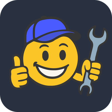 Ein gelbes Smiley-Gesicht mit blauer Kappe und Schraubenschlüssel gibt einen Daumen nach oben.