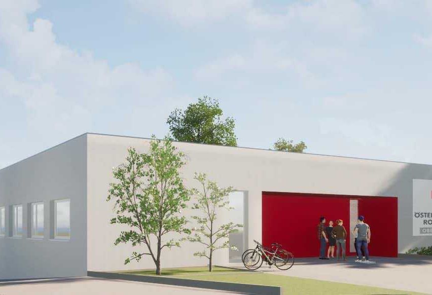 Bild enthält, Logo, Building, Person, Symbol, First Aid, Wheel, Red Cross, Bicycle