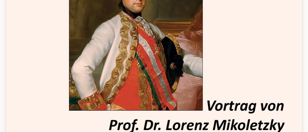Ein Porträt eines Mannes in formeller Kleidung, der mit ernster Miene steht. Darunter steht der Titel 'Die politischen Hintergründe der Klosteraufhebungen'. Der Name des Sprechers, Prof. Dr. Lorenz Mikoletzky, ist ebenfalls angezeigt.