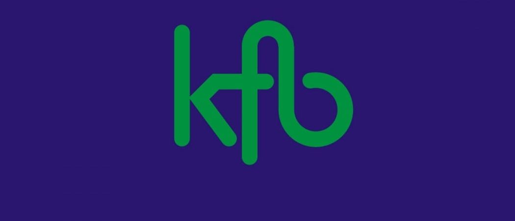 Ein Logo mit den Buchstaben 'kfb' in einer stilisierten grünen Schrift auf einem dunkellila Hintergrund dargestellt.
