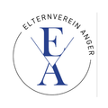 Das Logo des Elternvereins Anger zeigt ein stilisiertes 'EA' in einem Kreis, mit 'Elternverein' darüber und 'Anger' darunter, alles in Blau.
