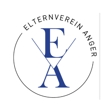 Das Logo des Elternvereins Anger zeigt ein stilisiertes 'EA' in einem Kreis, mit 'Elternverein' darüber und 'Anger' darunter, alles in Blau.