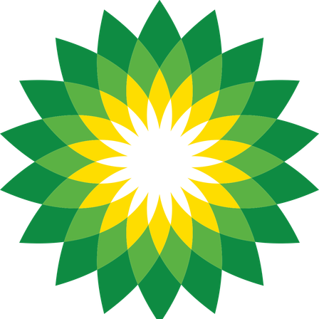 Ein Logo mit einer stilisierten Blume, grünen Blütenblättern und einem gelben Zentrum, vor schwarzem Hintergrund. Das Wort BP steht in Grün über der Blume.